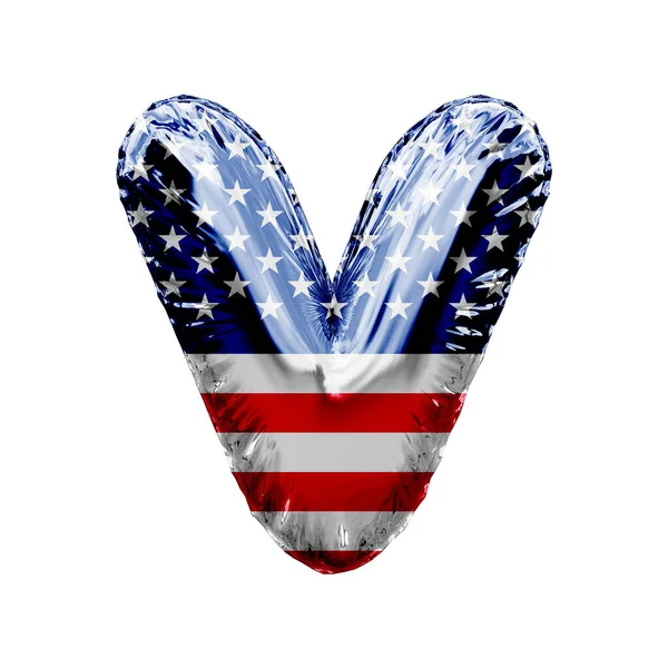 Letter V sterren en strepen Verenigde Staten folie ballon lettertype. 3D Render — Stockfoto