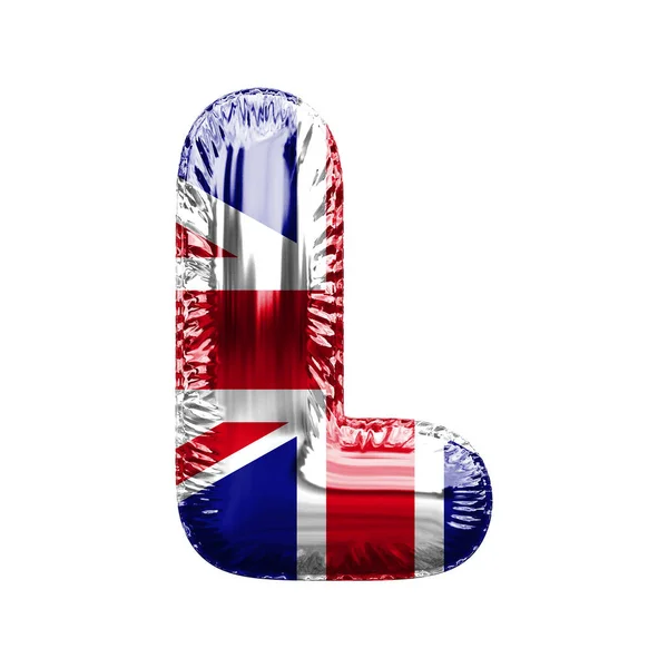 Letter L Union Jack Велика Британія прапор фольги повітряна куля шрифт. 3D рендеринг — стокове фото