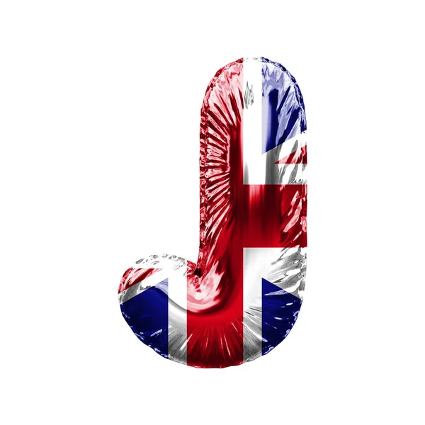 Літера J союзний джек Велика Британія прапор фольги повітряна куля шрифт. 3D рендеринг — стокове фото