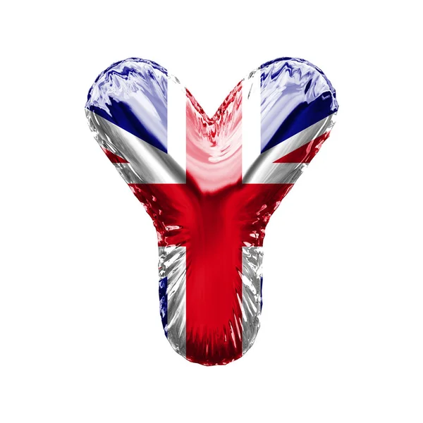 Carta Y union jack great britain flag foil balloon font. Renderização 3D — Fotografia de Stock
