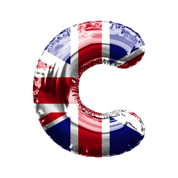 Літера C союзний джек Велика Британія прапор фольги повітряна куля шрифт. 3D рендеринг — стокове фото