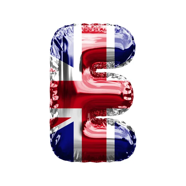 Carta E union jack great britain flag foil balloon font. Renderização 3D — Fotografia de Stock