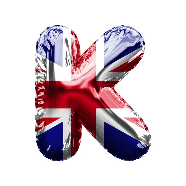 Letra K union jack great britain flag foil balloon fuente. Renderizado 3D —  Fotos de Stock