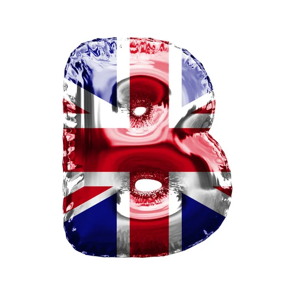 Літера B союзний джек Велика Британія прапор фольги повітряна куля шрифт. 3D рендеринг — стокове фото