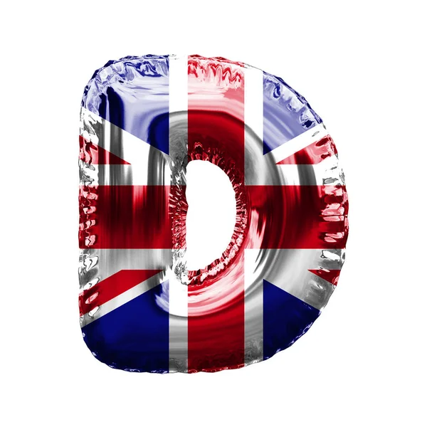 Лист D Union jack great britain flag foil ballon font. 3D Render — стокове фото