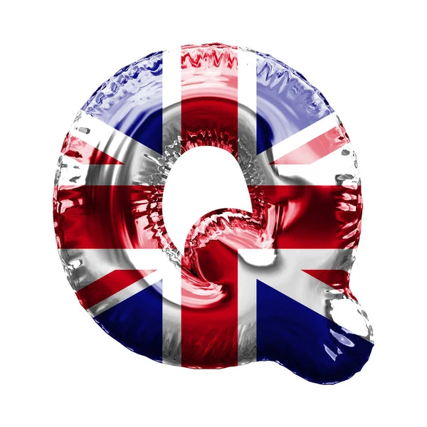 Лист Q Union jack great britain flag foil ballon font. 3D Render — стокове фото