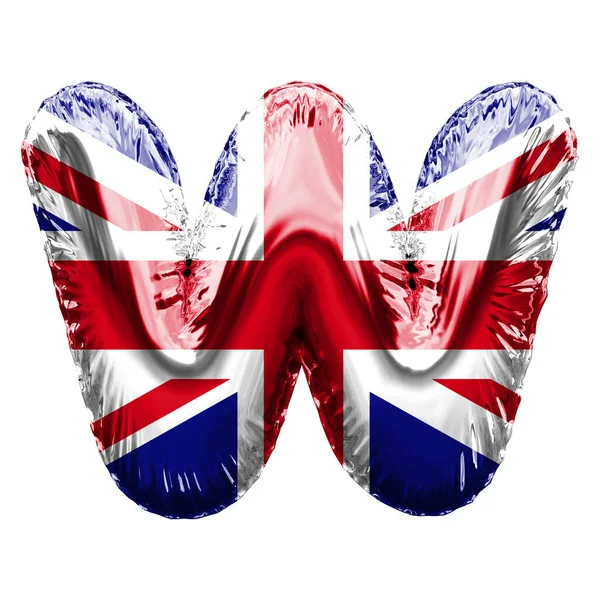 Letter W union jack velký britský vlajka fólie balón písmo. 3D vykreslení — Stock fotografie