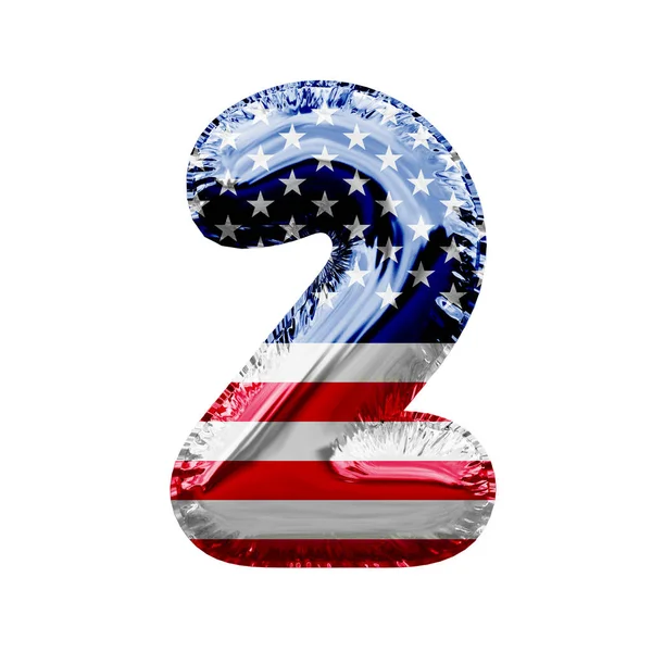 Αριθμός 2 αστέρια και ρίγες Ηνωμένες Πολιτείες foil μπαλόνι γραμματοσειρά. 3D αποτύπωση — Φωτογραφία Αρχείου