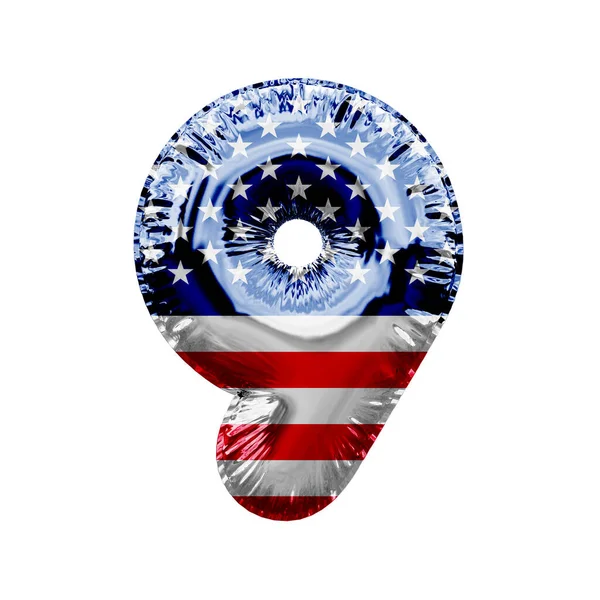 Nummer 9 sterren en strepen Verenigde Staten folie ballon lettertype. 3D Render — Stockfoto