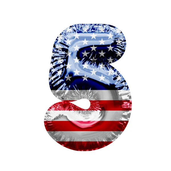 Nummer 5 sterren en strepen Verenigde Staten folie ballon lettertype. 3D Render — Stockfoto