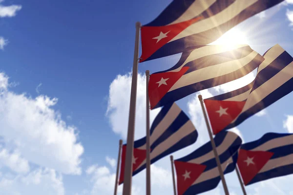 Kubánské vlajky vlající ve větru proti modré obloze. 3D vykreslování — Stock fotografie
