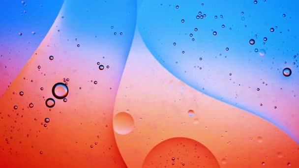 Abstract colourful creative macro oil and water background with bubbles. — Stock Video