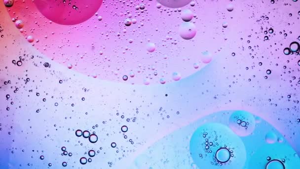 Abstract kleurrijke creatieve macro olie en water achtergrond met bubbels. — Stockvideo