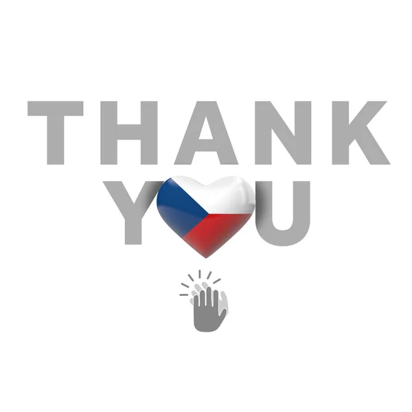 Σας ευχαριστώ μήνυμα με την καρδιά σημαία της Τσεχικής Δημοκρατίας. 3D αποτύπωση — Φωτογραφία Αρχείου