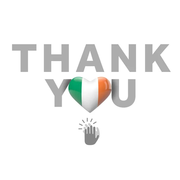 Message de remerciement avec coeur drapeau irlandais. Expéditeur 3D — Photo