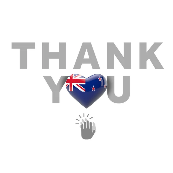 Message de remerciement avec coeur drapeau néo-zélandais. Expéditeur 3D — Photo
