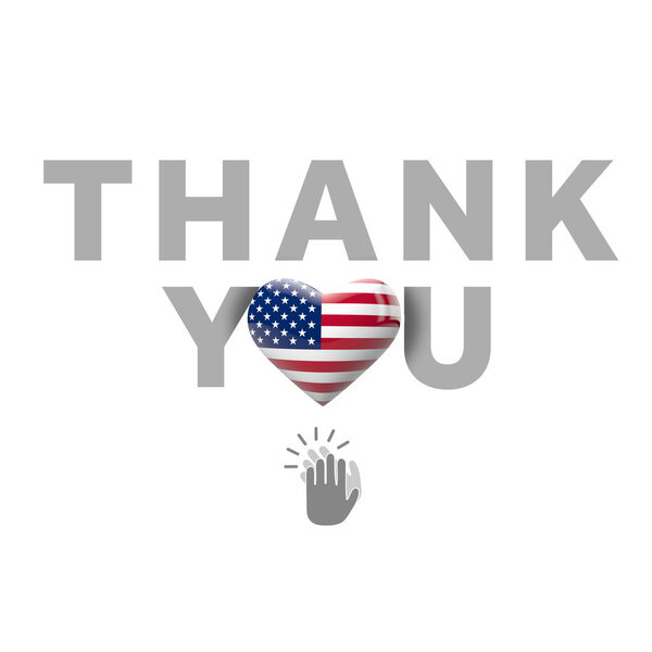 Thank you message with USA flag heart. 3D Render