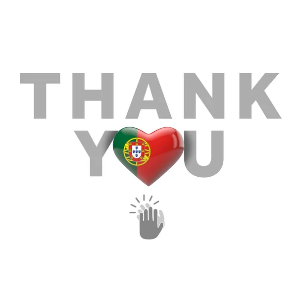 Mensaje de agradecimiento con el corazón bandera de Portugal. Renderizado 3D —  Fotos de Stock