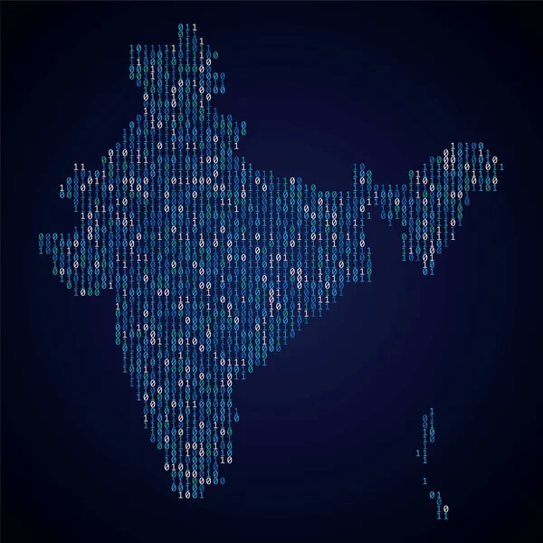 India mappa del paese fatta da codice binario digitale — Vettoriale Stock