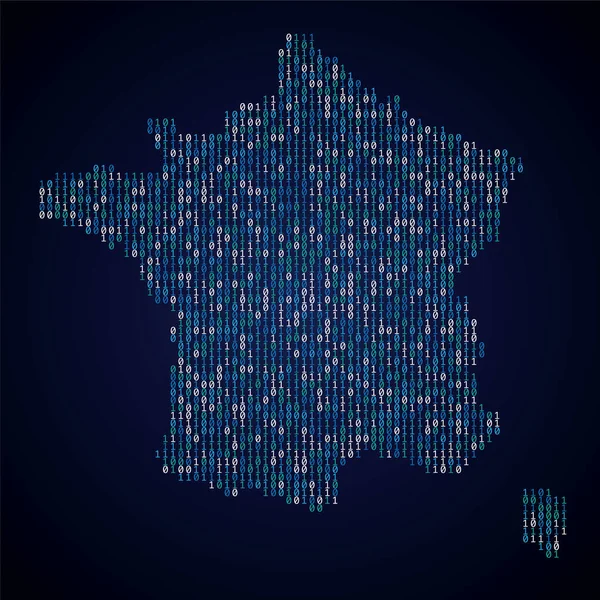 Γαλλία χάρτης χώρας κατασκευασμένα από ψηφιακό δυαδικό κώδικα — Διανυσματικό Αρχείο