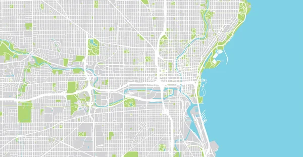 Mapa urbano de Milwaukee, Wisconsin, Estados Unidos de América — Vector de stock