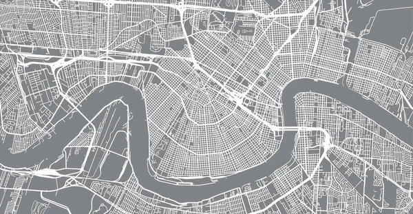 Città vettoriale urbana mappa di New Orleans, Louisiana, Stati Uniti d'America — Vettoriale Stock
