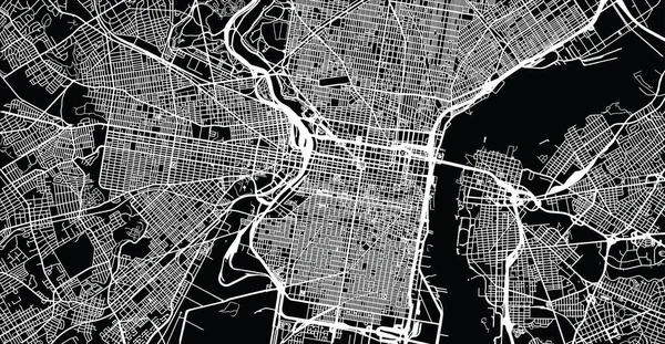 Urban vector mapa města Philadelphia, Pennsylvania, Spojené státy americké — Stockový vektor