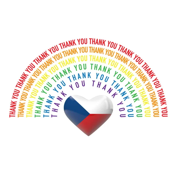 Danke Regenbogen mit tschechischem Flaggenherz. 3D-Rendering — Stockfoto