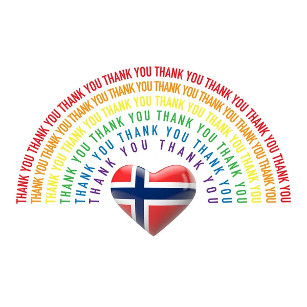 Danke Regenbogen mit Norwegen Flagge Herz. 3D-Rendering — Stockfoto