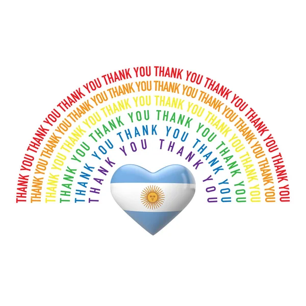 Danke Regenbogen mit argentinischem Flaggenherz. 3D-Rendering — Stockfoto