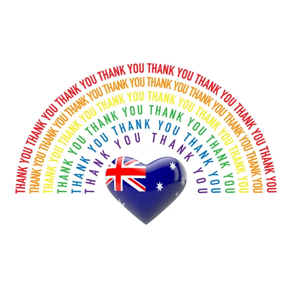 Merci arc-en-ciel avec coeur drapeau australien. Rendu 3D — Photo