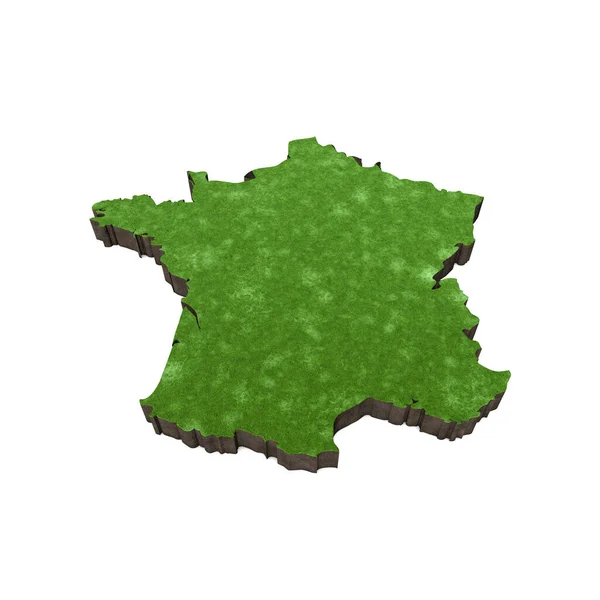 Çimenli ve topraklı Fransa haritası. 3B görüntüleme — Stok fotoğraf