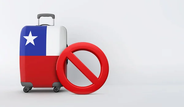 Valise drapeau chilien sans panneau d'entrée. Concept d'interdiction de voyager. Expéditeur 3D — Photo
