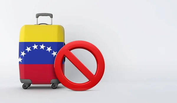 Walizka z flagą Wenezueli bez znaku wejścia. Koncepcja zakazu podróży. Renderowanie 3D — Zdjęcie stockowe