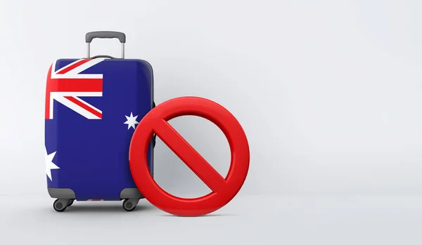 Australia flag suitcase with no entry sign. Travel ban concept. 3D Render — Stock Photo, Image