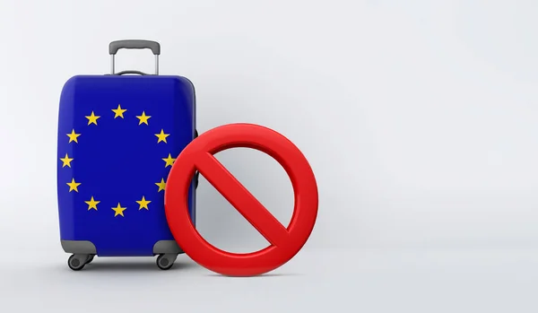 Koffer mit Flagge der Europäischen Union ohne Einreisezeichen. Reiseverbote. 3D Render — Stockfoto