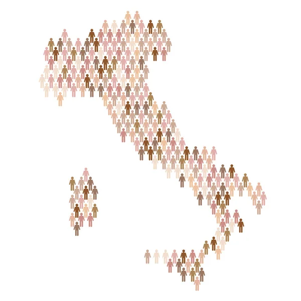 Italië bevolking infographic. Kaart gemaakt van stok figuur mensen — Stockvector
