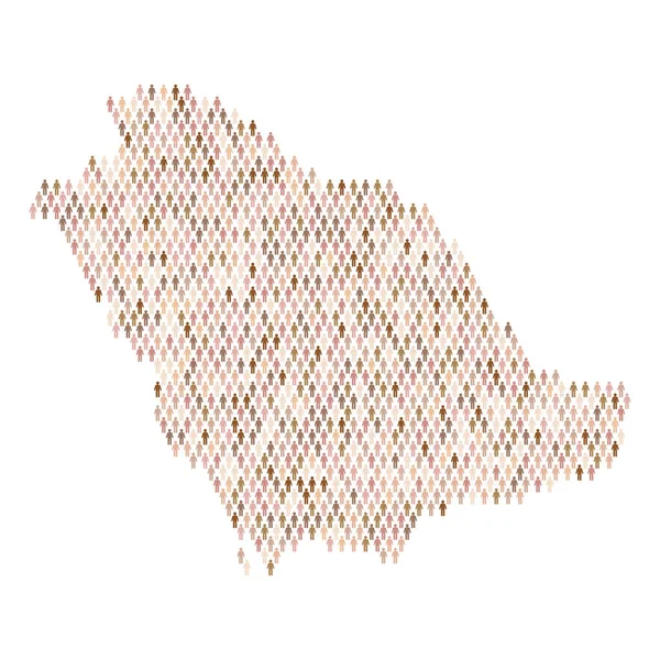Suudi Arabistan nüfus bilgisi. Çubuk şekilli insanlardan yapılmış bir harita — Stok Vektör