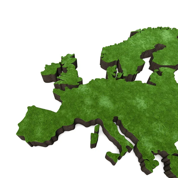 Kaart van Europa met gras en grond. 3D-weergave — Stockfoto
