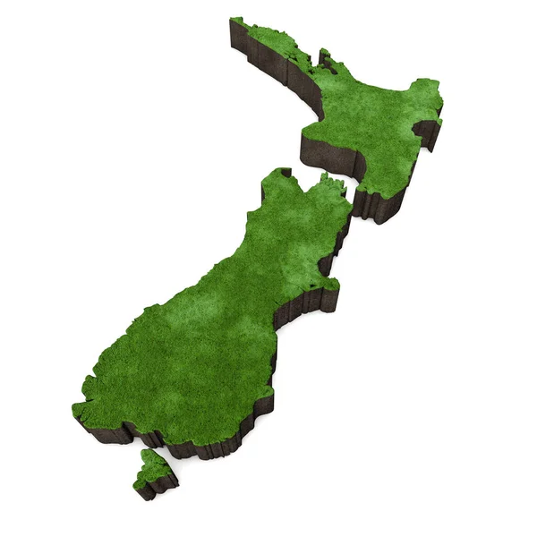 Yeni Zelanda haritası çimen ve toprak ile. 3B görüntüleme — Stok fotoğraf