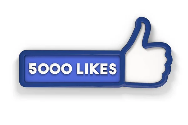 5000 piace pollice su banner di social media. Rendering 3D — Foto Stock