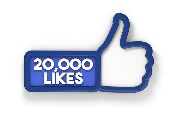 20.000 piace pollice su banner sui social media. Rendering 3D — Foto Stock