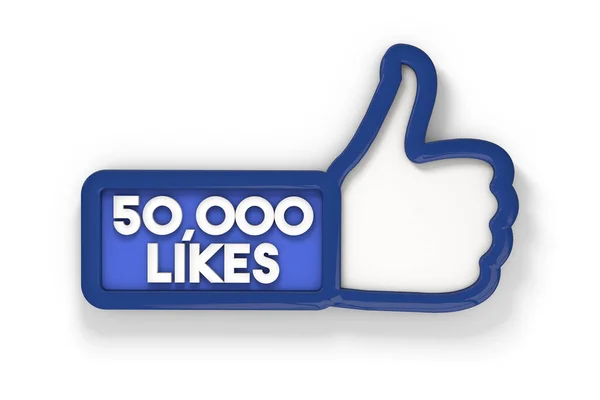 50,000 likes thumbs up bannière de médias sociaux. rendu 3D — Photo