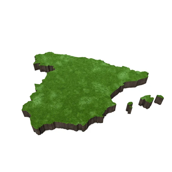 İspanya haritası, çimenli ve topraklı Avrupa. 3B görüntüleme — Stok fotoğraf
