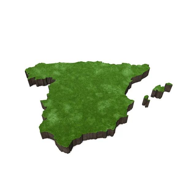 Mapa de España, Europa con pasto y suelo. Renderizado 3D — Foto de Stock