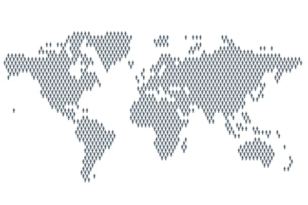Küresel nüfus bilgisi. Çubuk şekilli insanlardan yapılmış bir harita — Stok Vektör