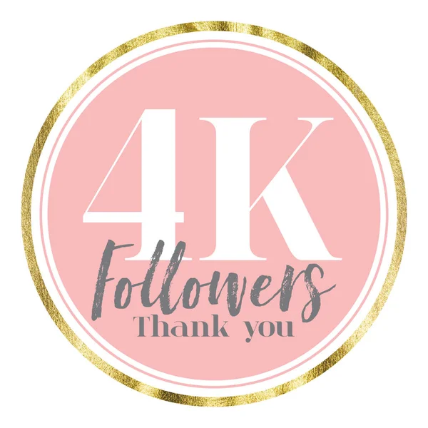Obrigado 4K seguidores. Banner de seguidores de mídia social rosa e dourada — Fotografia de Stock