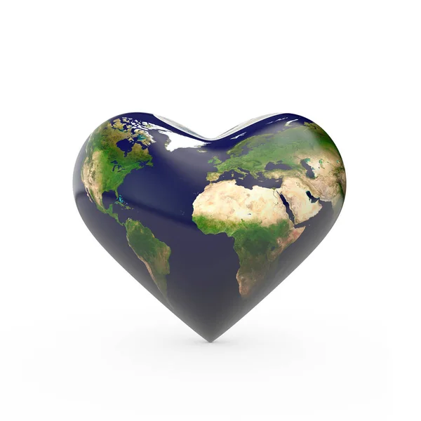 Heart shaped earth. love planet earth. 3d Render — Stock Photo, Image