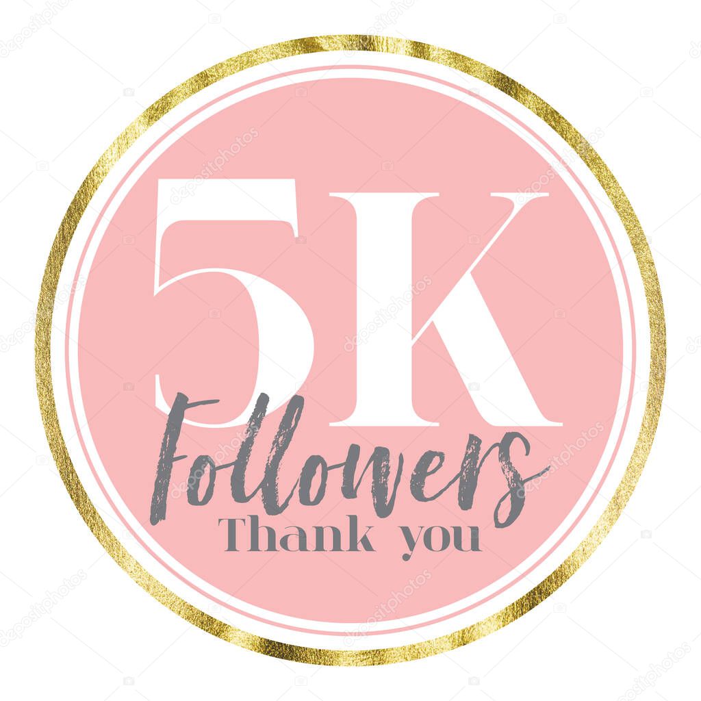 Thank you 5K followers. Pink and gold social media followers banner