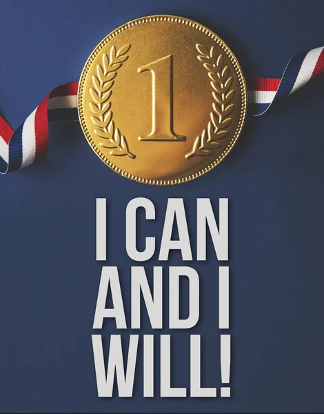 Posso e lo farò messaggio motivazionale con medaglia d'oro vincente — Foto Stock